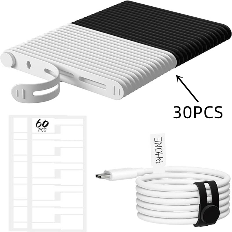 Travel Cable Organizer - 30 Pack Reusable Cable Straps Silicone