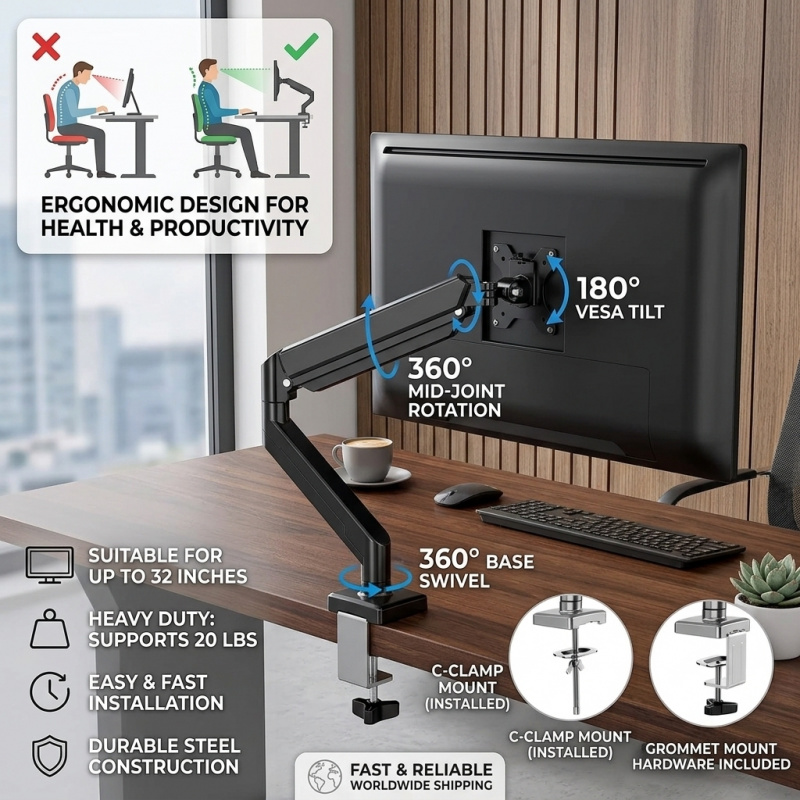 Heavy Duty Computer Desk Mount - Monitor Arm Single review and price
